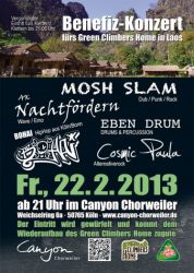 2013-02-22 Die Kölner Kletterhalle Canyon Chorweiler veranstaltet ein Benefiz-Konzert. Die Einnahmen kommen dem Wiederaufbau von Green Climbers Home zugute